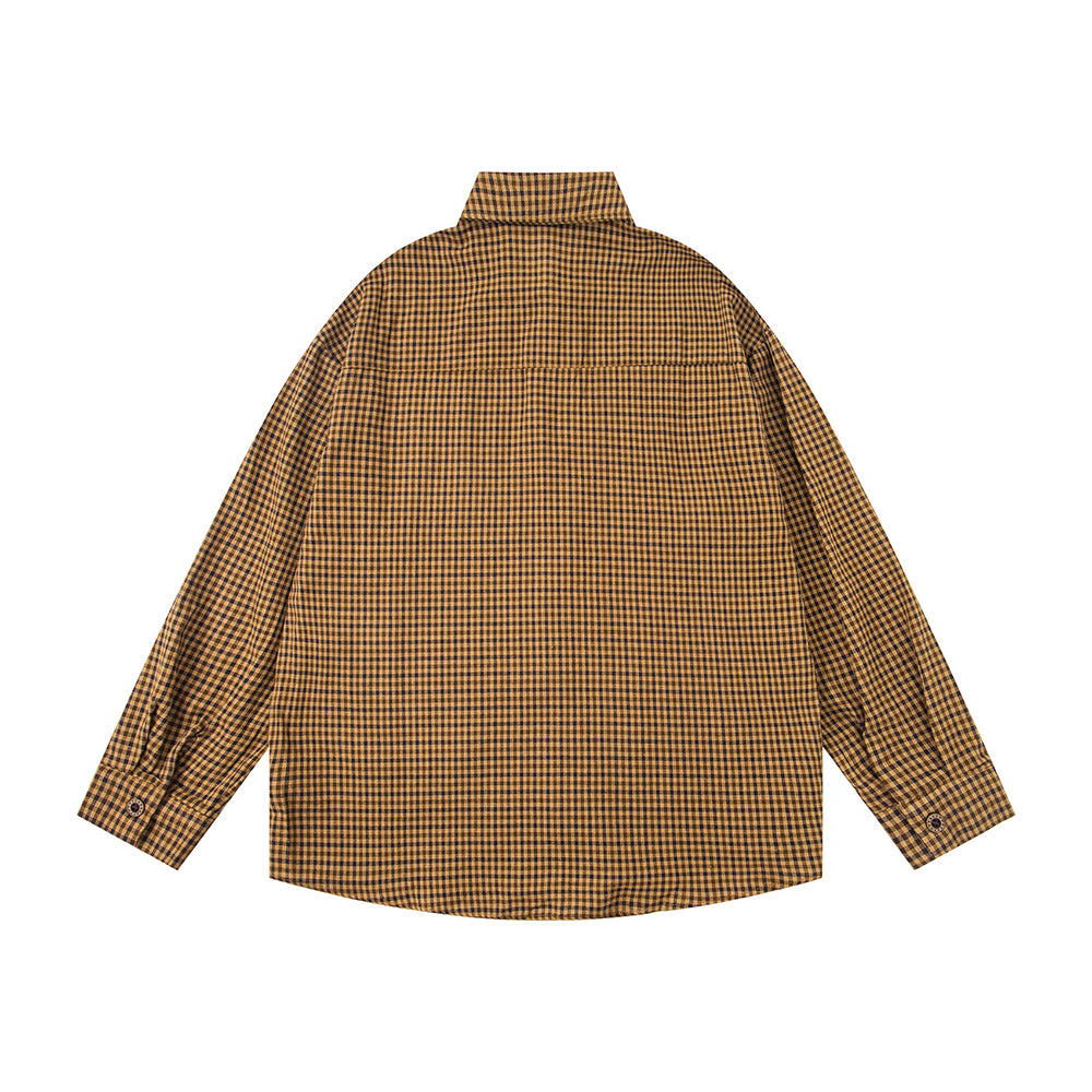 Embroidered plaid long-sleeved shirt