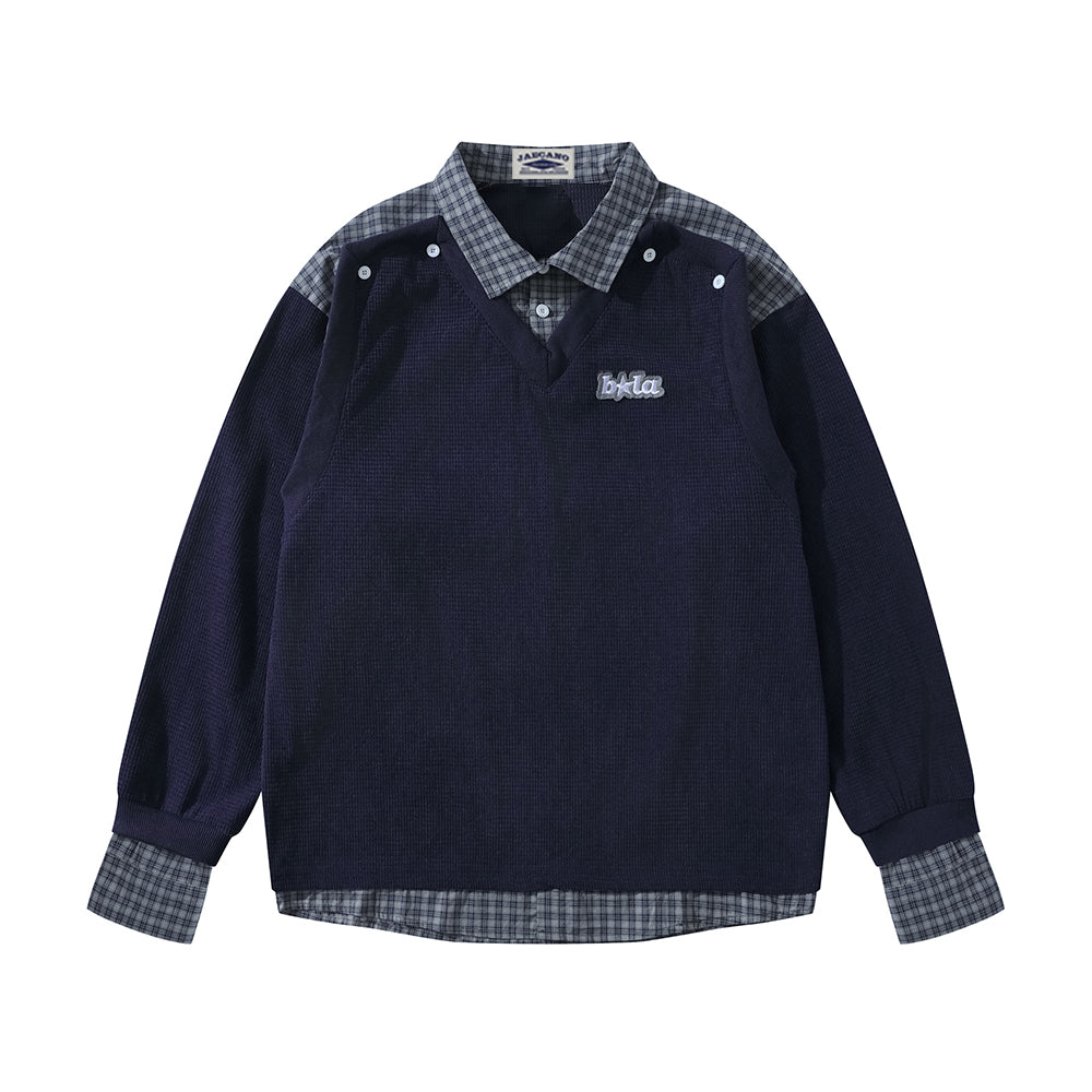 Retro fake two-piece long sleeves