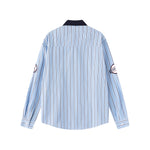 條紋刺綉長袖襯衫