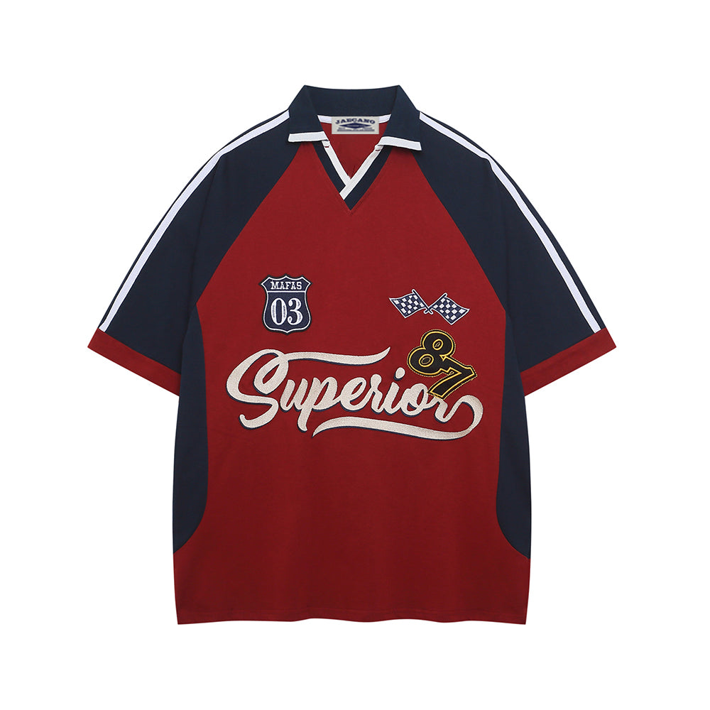 레트로 콘트라스트 폴로 반소매