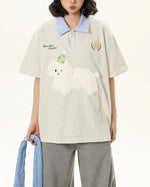 레트로 콘트라스트 패치 플러시 반팔