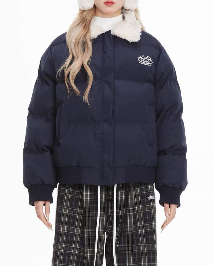 復古短款拼接棉服