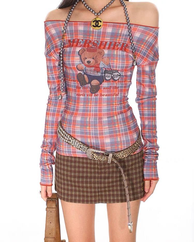 Retro cute plaid long sleeves