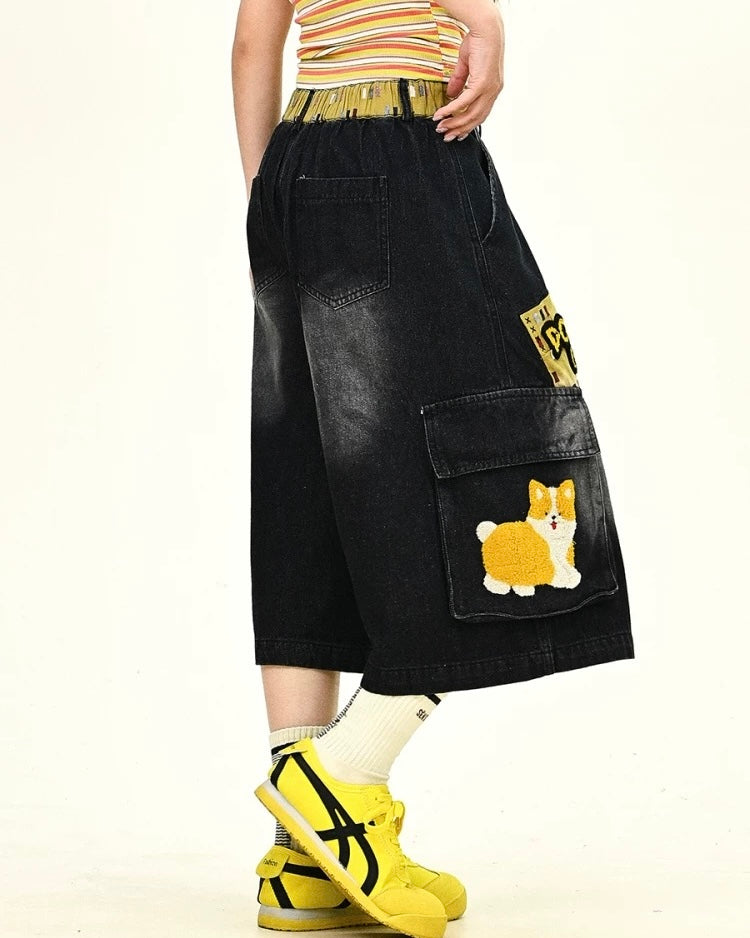 Embroidered Puppy Shorts