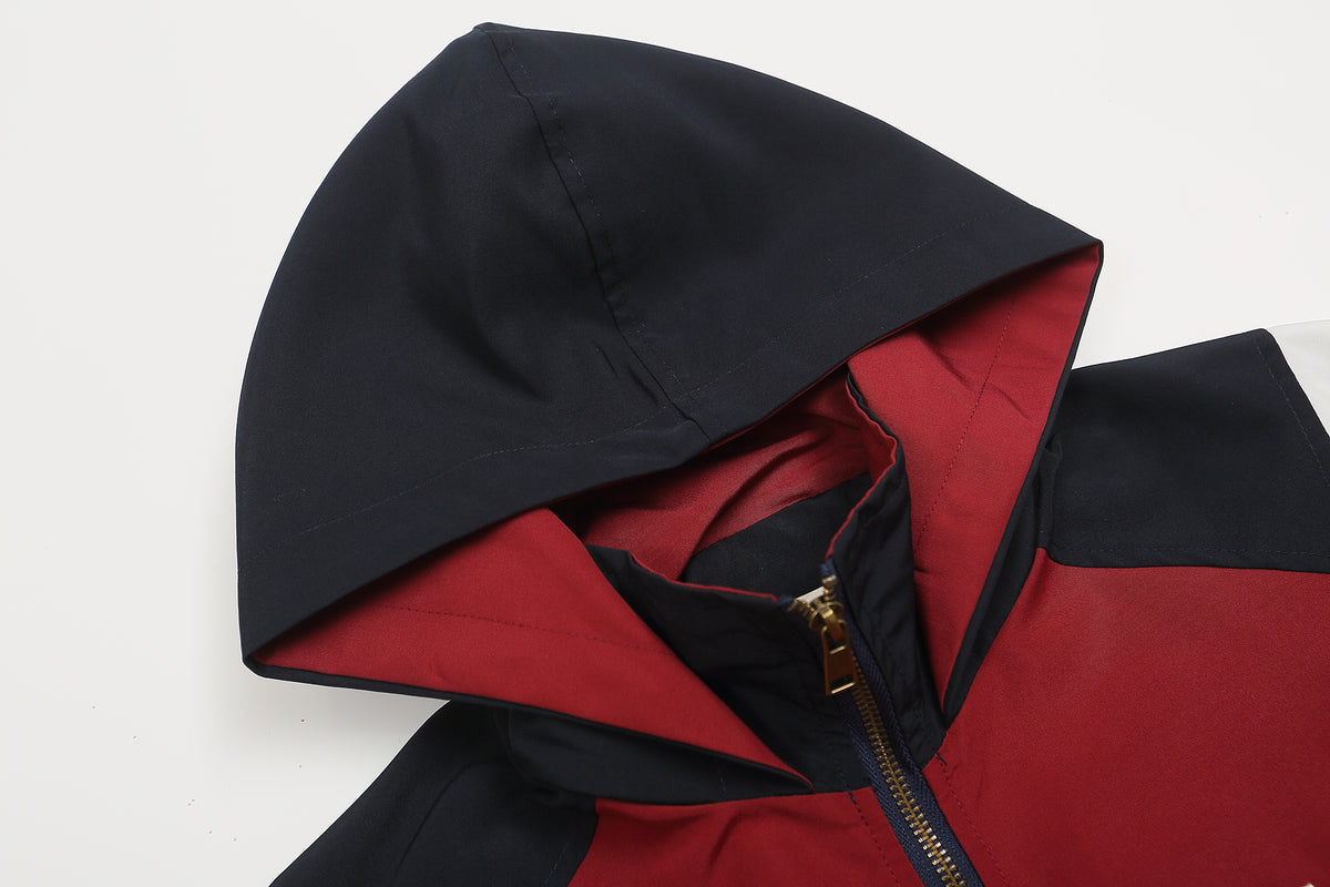 retro color block hooded jacket
