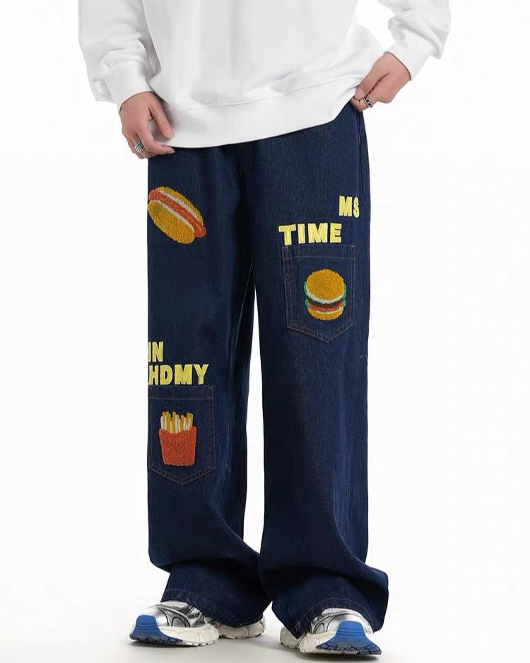 Cute patterned loose denim trousers Size:M