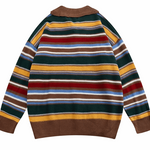 復古彩虹條紋polo衫情侶毛衣
