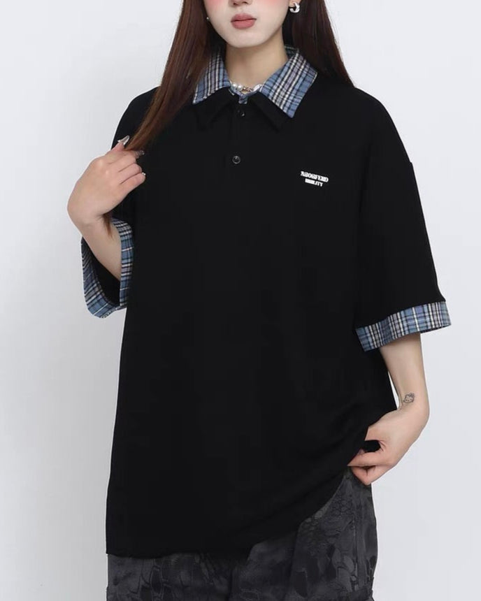 라펠 프린트 반소매