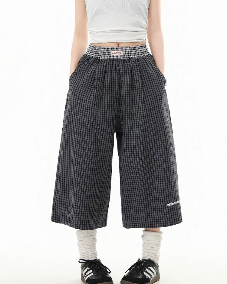 Panelled contrast plaid shorts