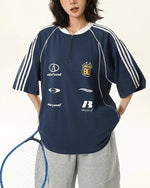 Lettering print half-zip short sleeves