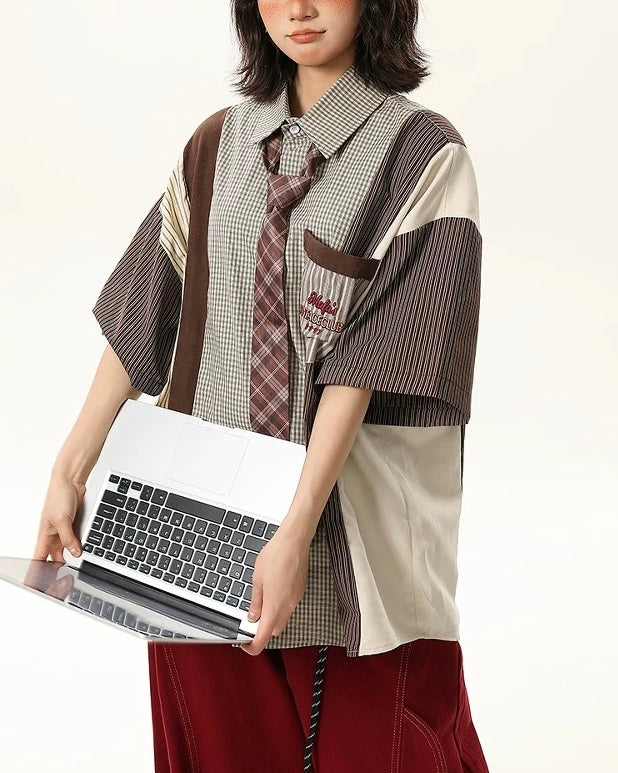 Retro colorblock short-sleeved shirt