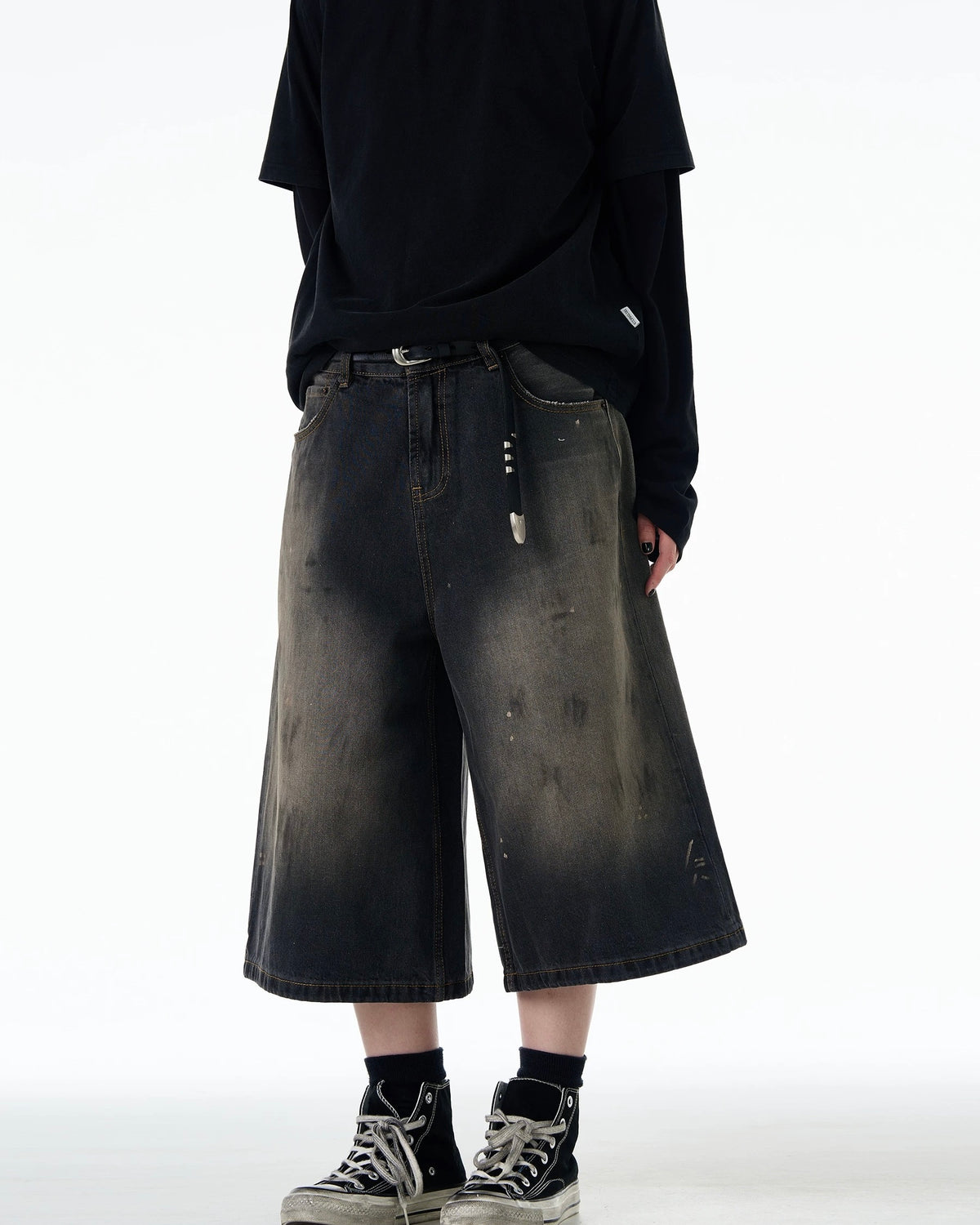 復古做舊寬鬆七分短褲