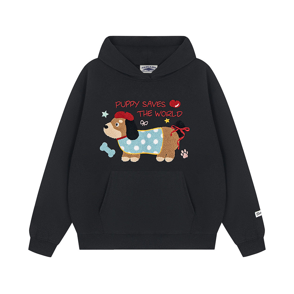 復古臘腸狗刺綉連帽衛衣