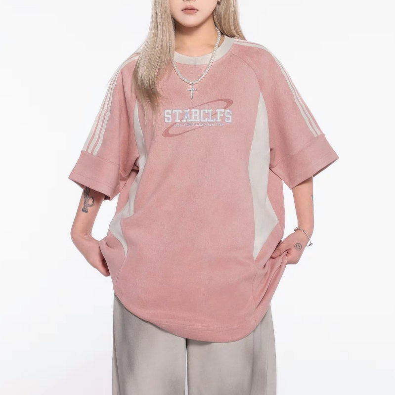 아메리칸 레트로 패치워크 대비 반소매