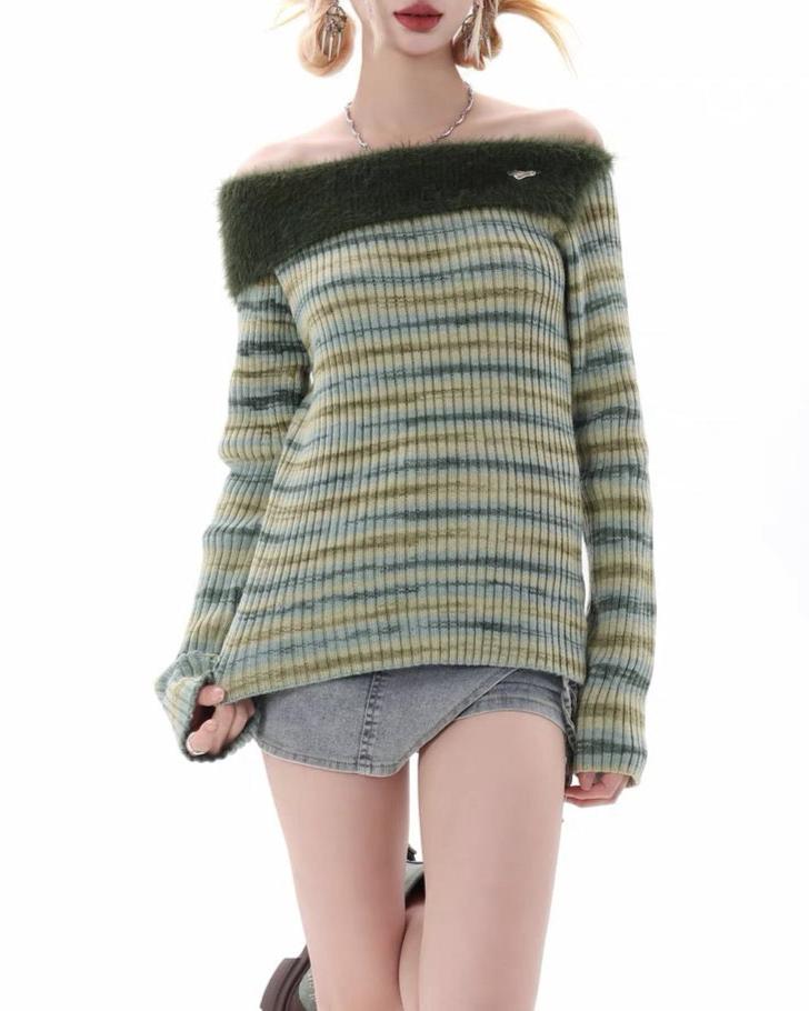 Retro striped knitted long sleeves (women's style)