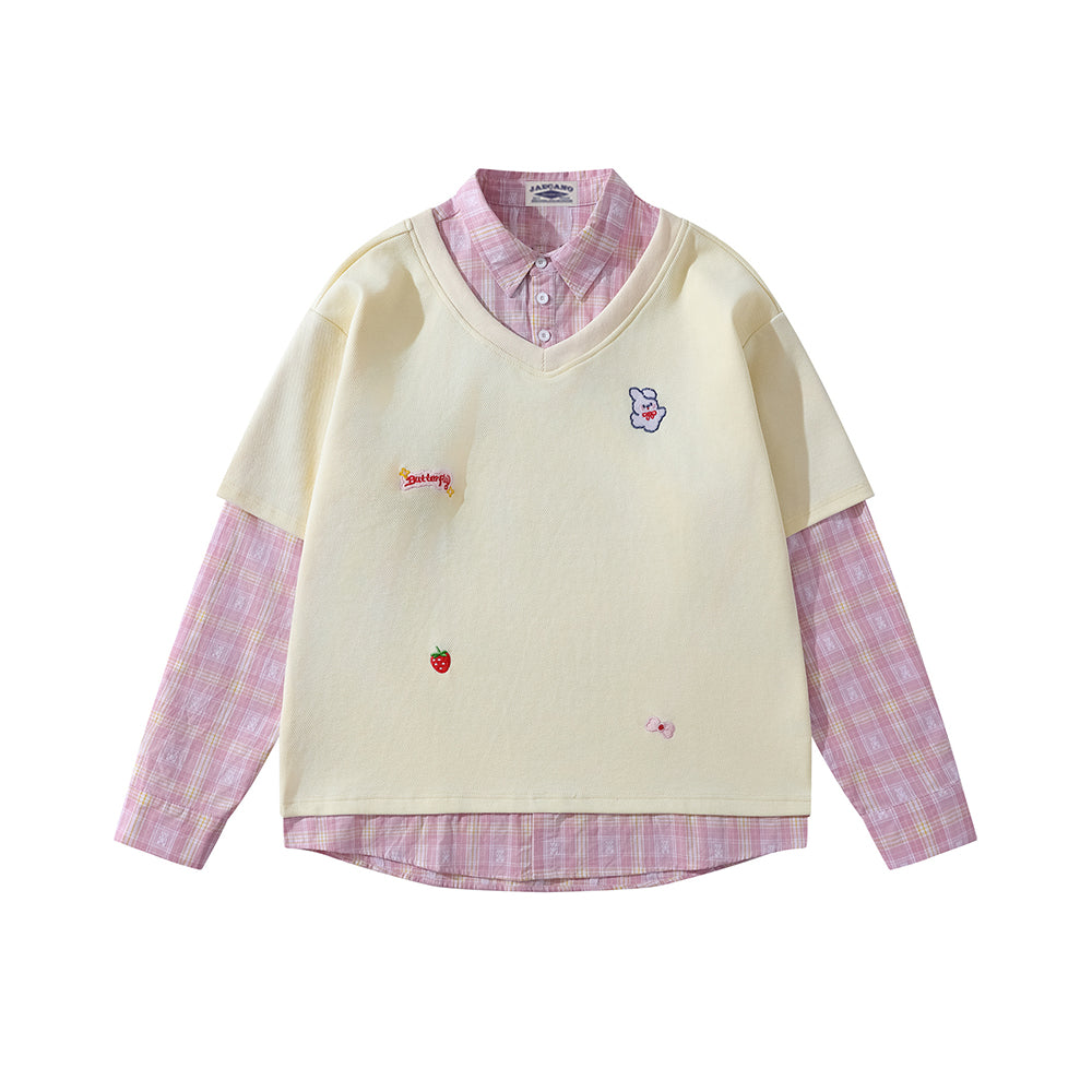 Fake two-piece plaid sweatshirt