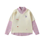 Fake two-piece plaid sweatshirt