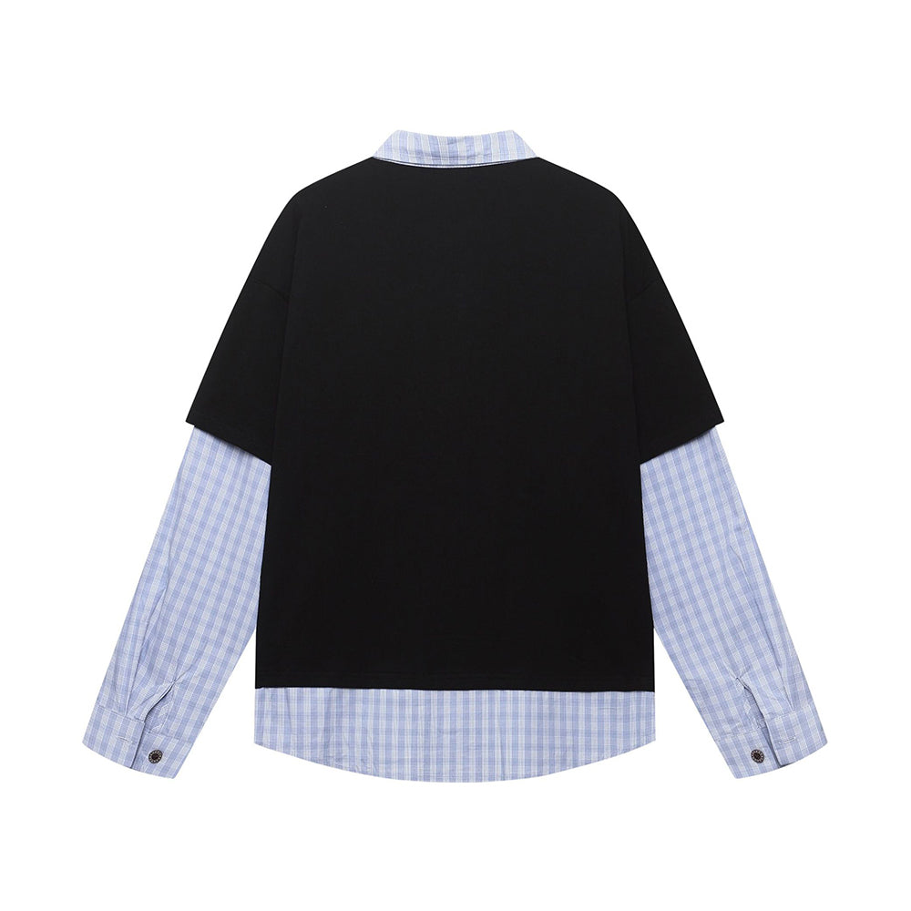 Spliced fake two-piece long sleeves