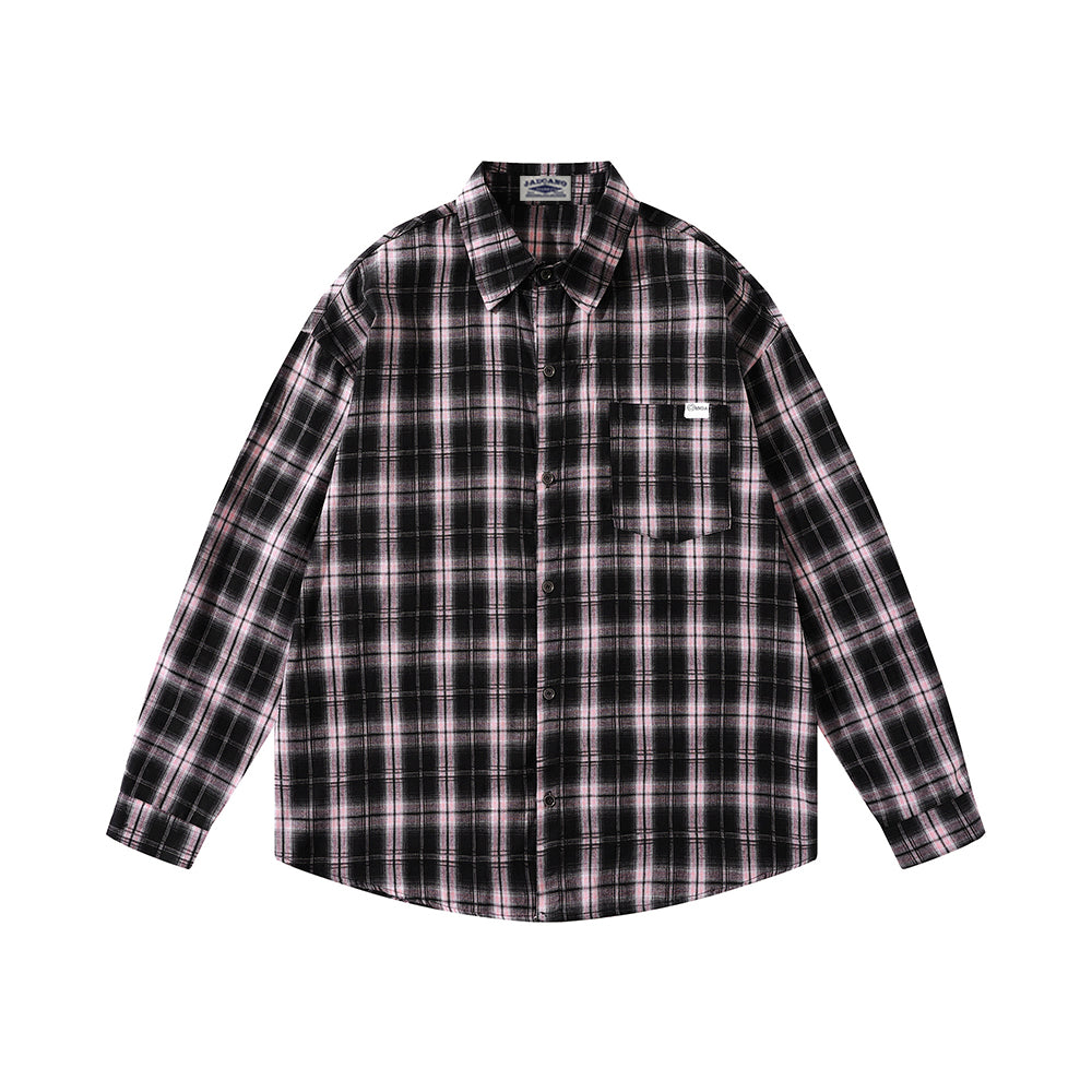 Retro simple plaid long-sleeved shirt