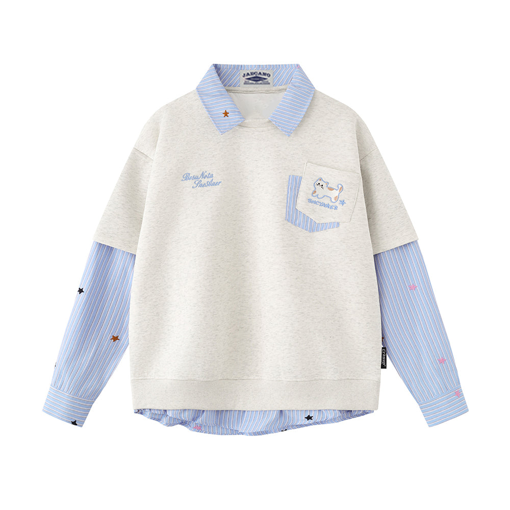 Fake two piece lapel sweatshirt