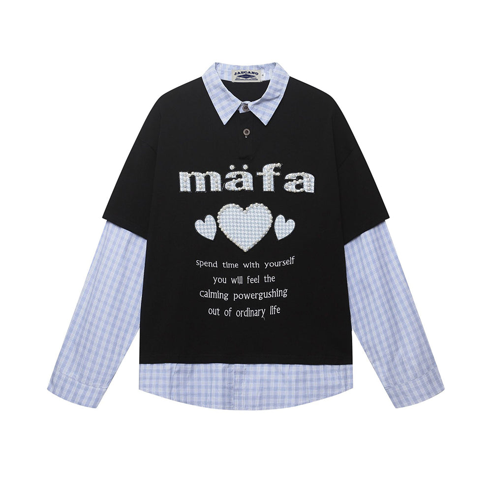 Spliced fake two-piece long sleeves