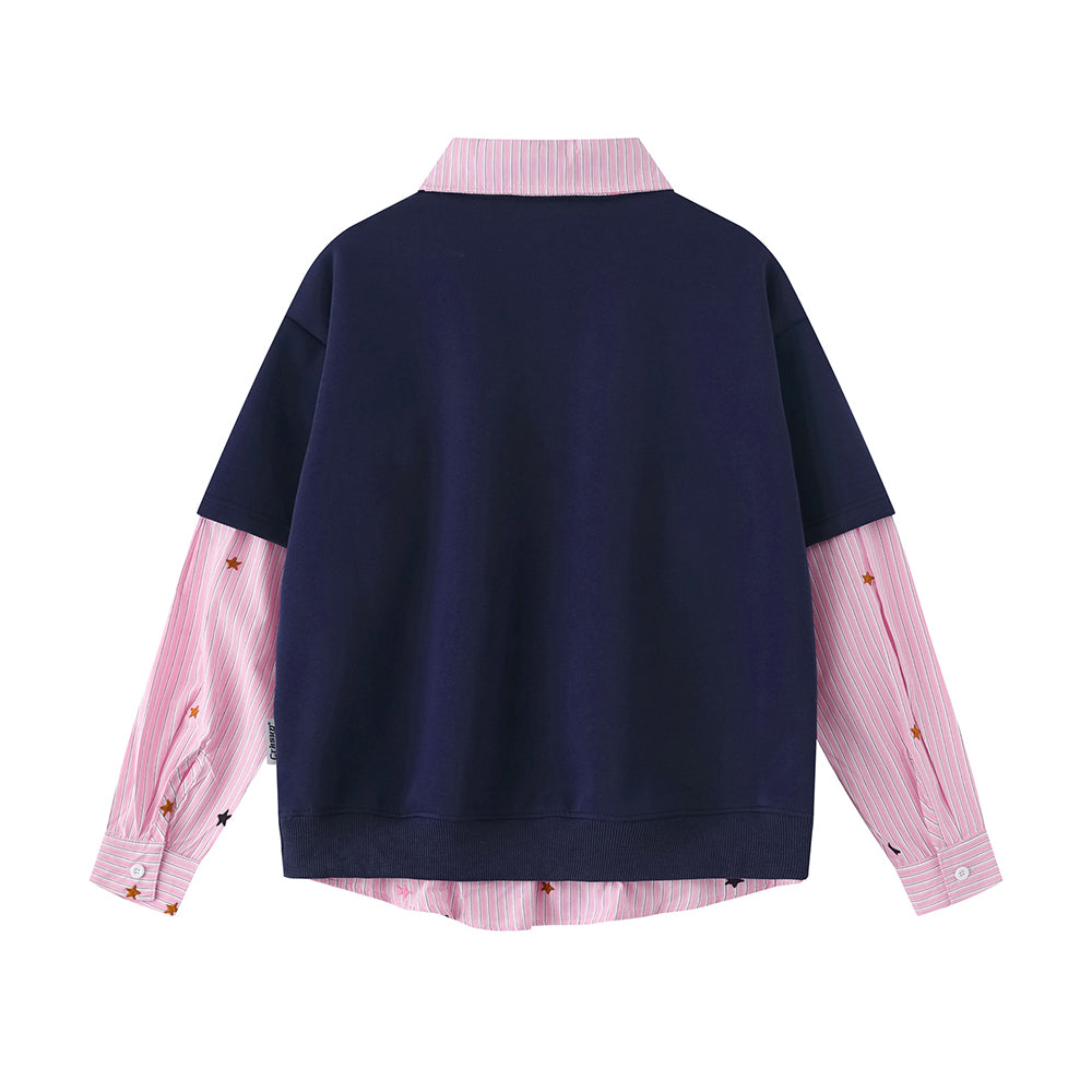 Fake two piece lapel sweatshirt