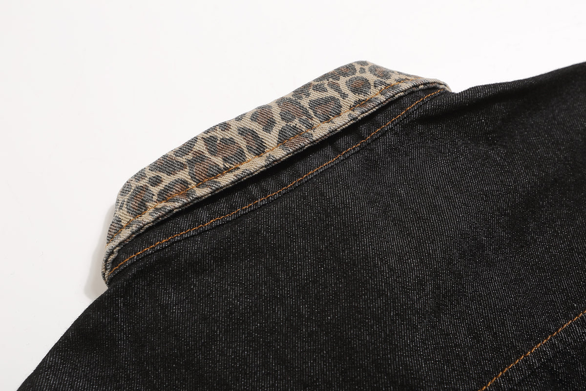 Vintage leopard print patchwork shirt