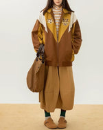 retro color block hooded jacket