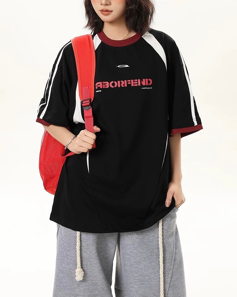 Contrast color letter short sleeves