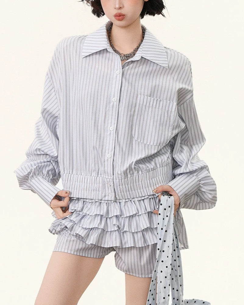 簡約條紋長袖襯衫