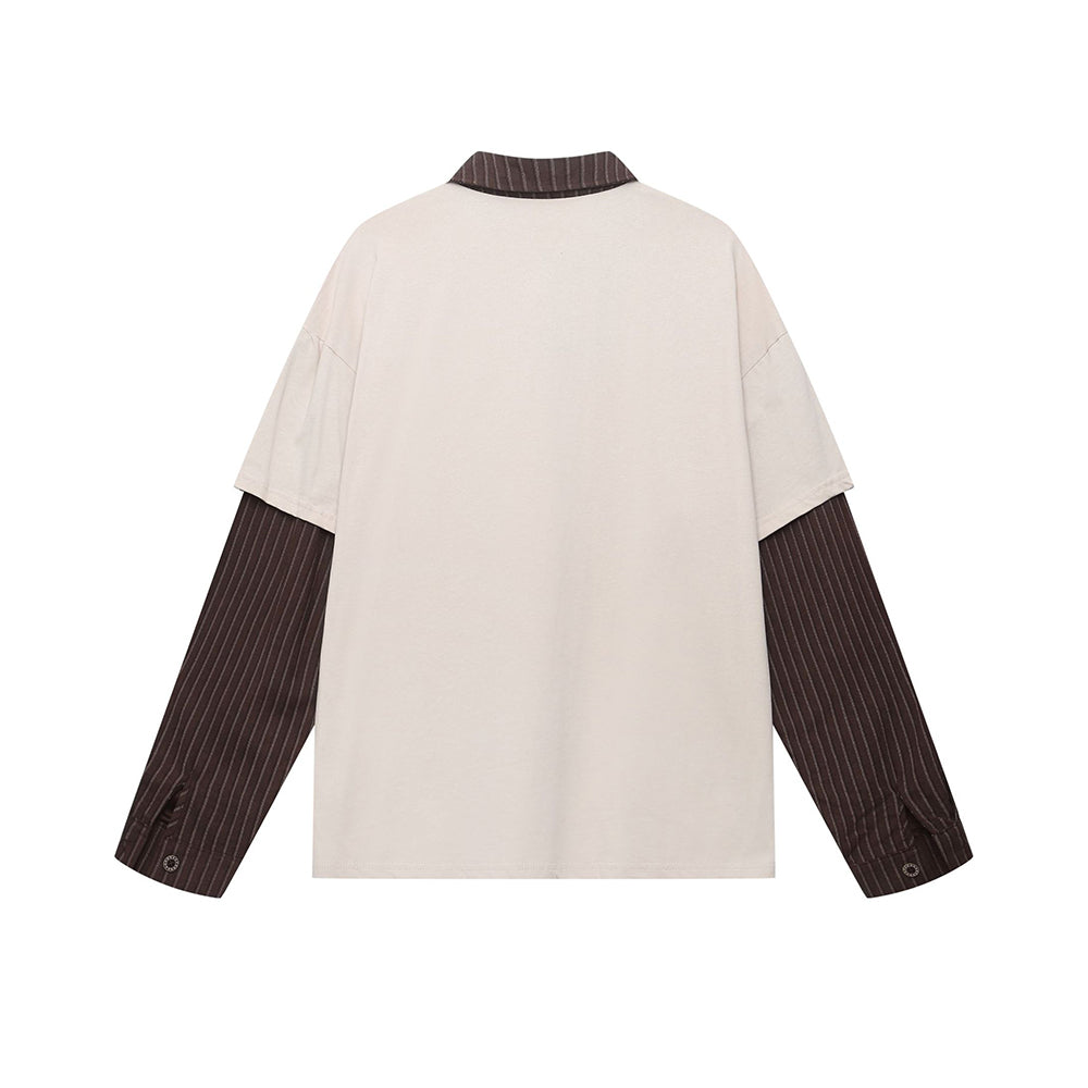 Retro patchwork fake two-piece long sleeves