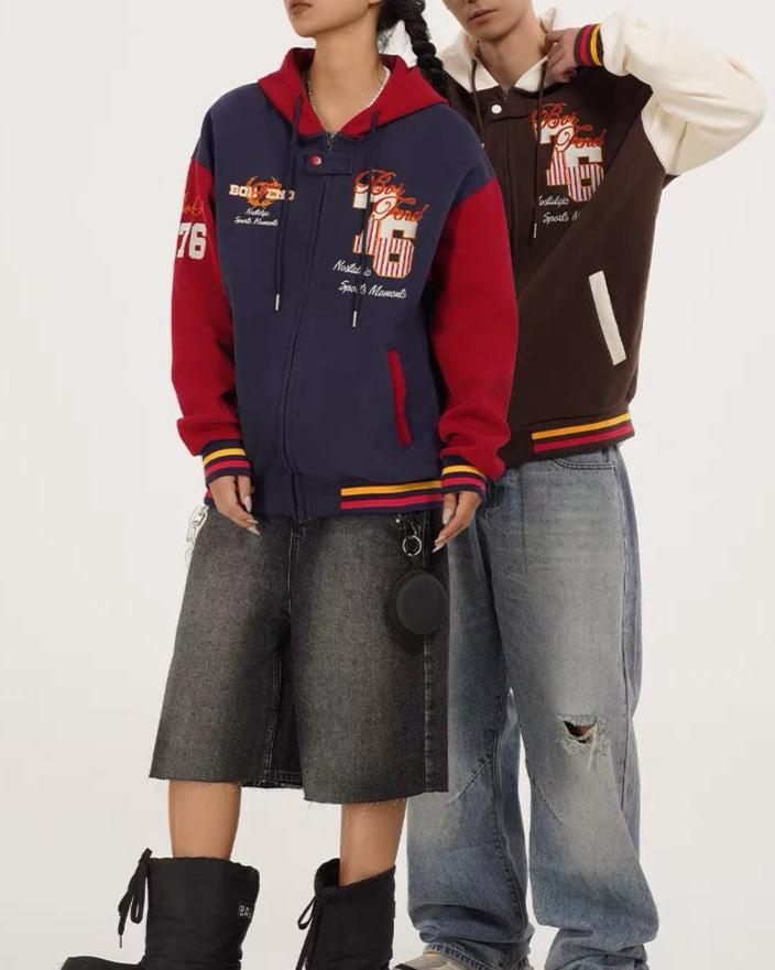 Retro hooded baseball uniform