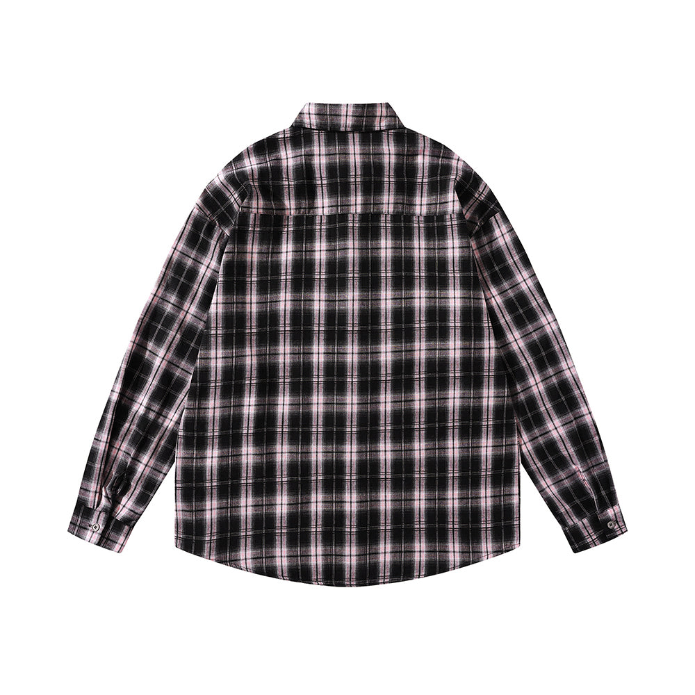 Retro simple plaid long-sleeved shirt