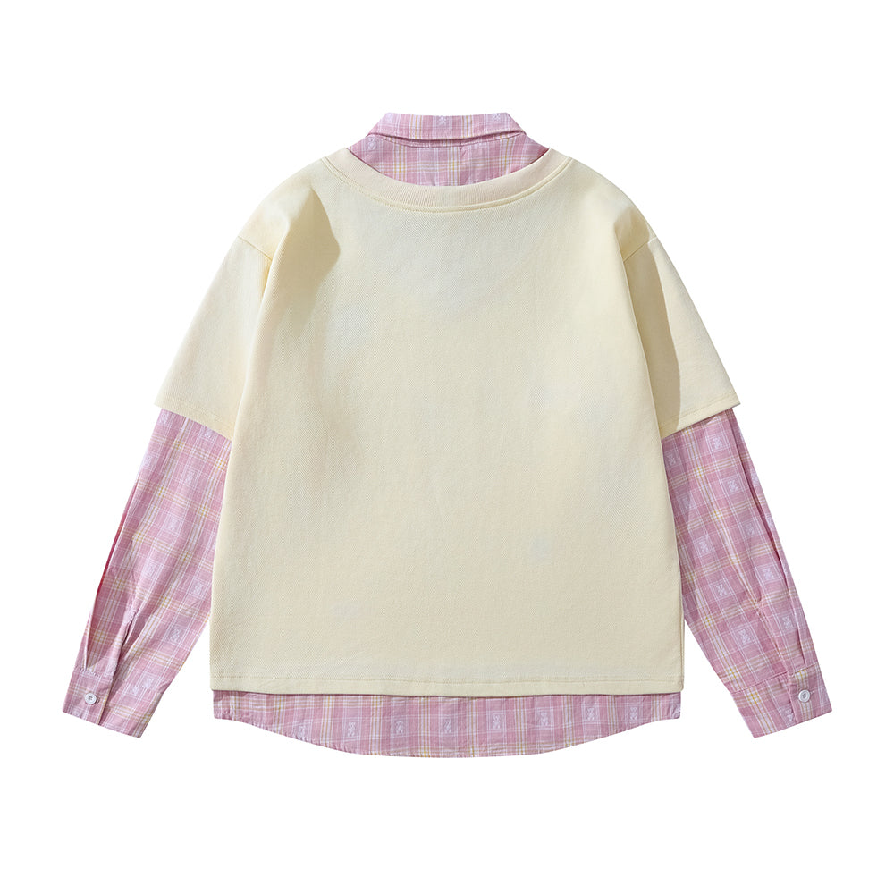 Fake two-piece plaid sweatshirt