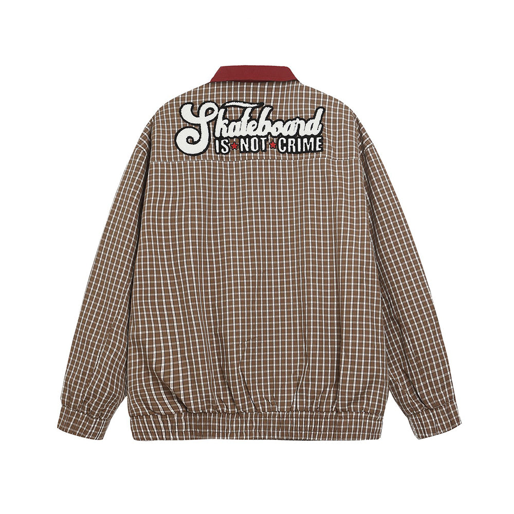 撞色拼接格子外套