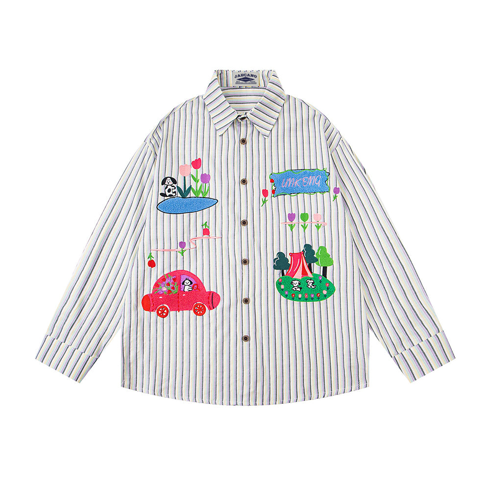 休閑條紋長袖襯衫