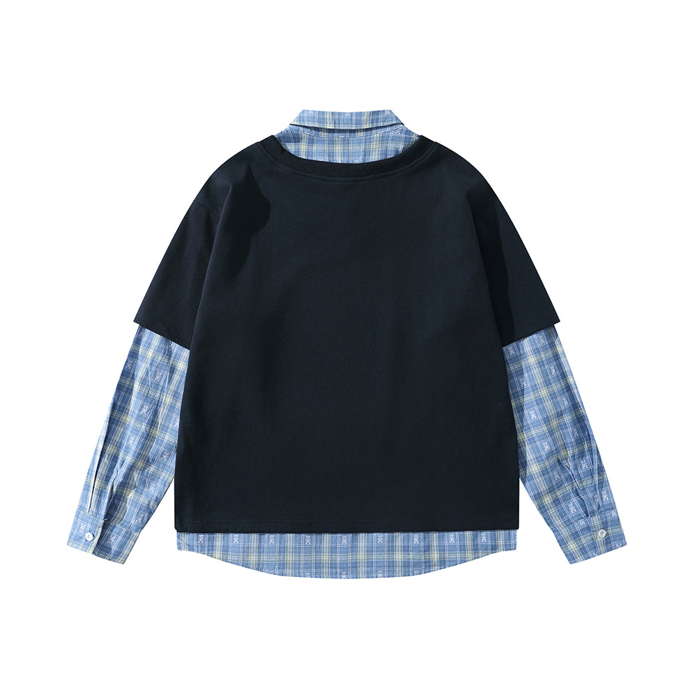 Fake two-piece plaid sweatshirt