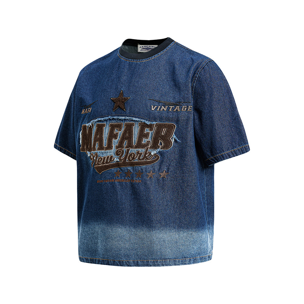 Gradient denim washed short-sleeved shirt