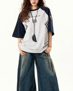 Contrast color letter embroidered short sleeves