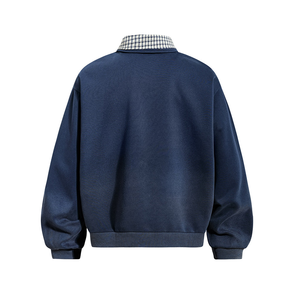 Retro collared faux two-piece sweatshirt