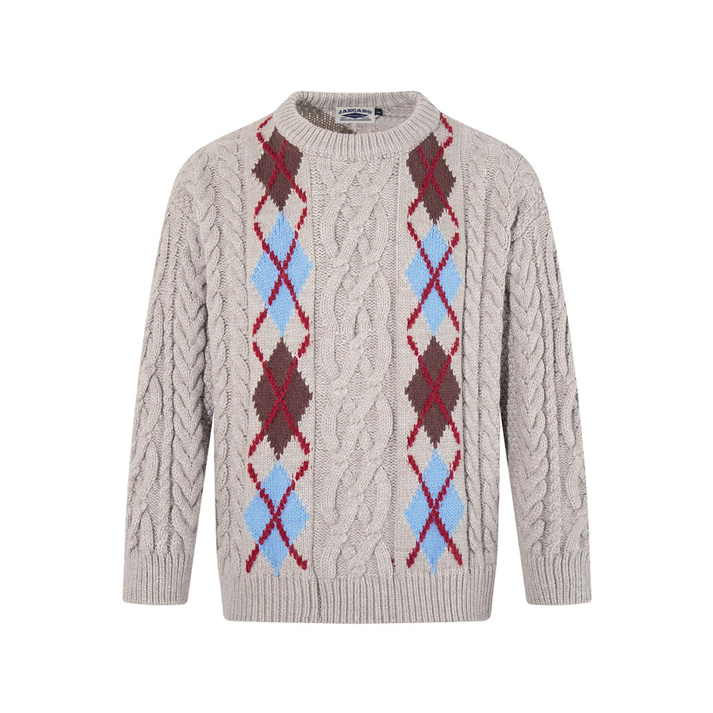 菱形格麻花辮套頭毛衣