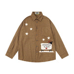 Embroidered plaid long-sleeved shirt