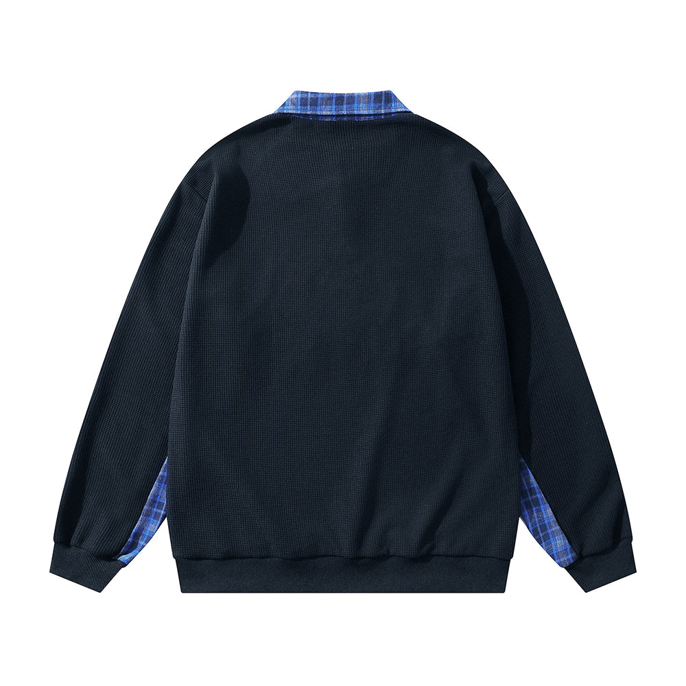 格子拼接翻領衛衣