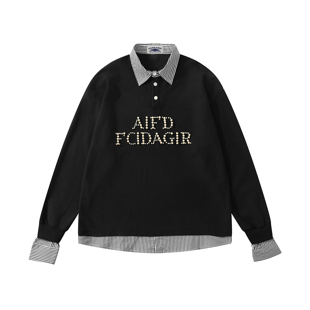 Beaded fake two-piece casual long sleeves