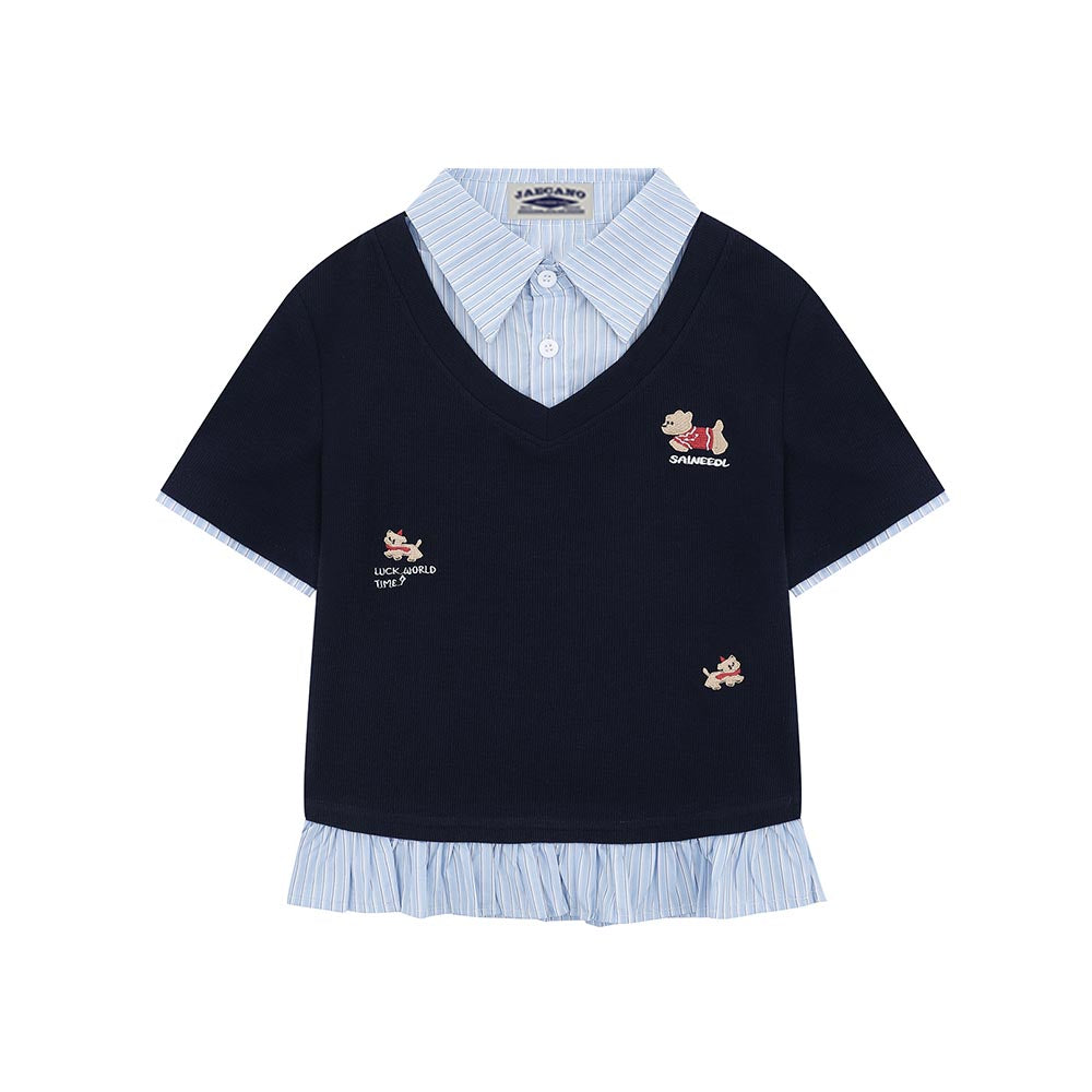 American style fake two-piece short sleeves (women's)