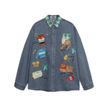 Retro fun denim long-sleeved shirt