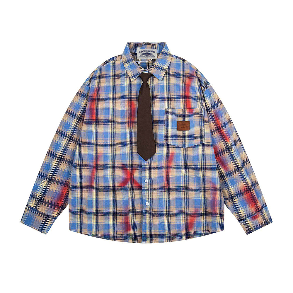 復古格子長袖襯衫