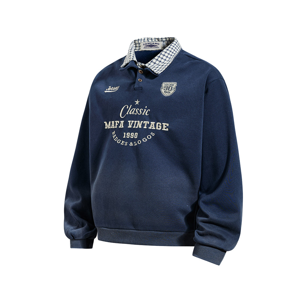 Retro collared faux two-piece sweatshirt