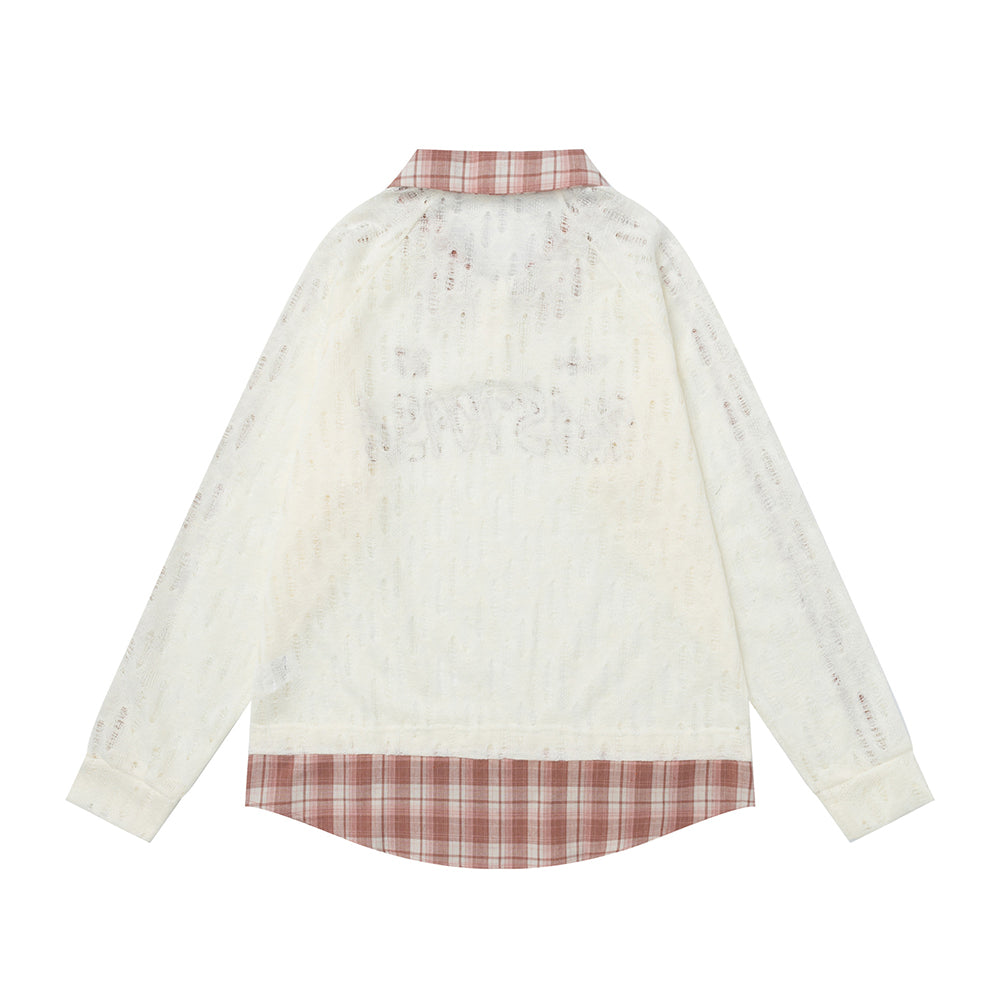 paneled plaid knitted sweater