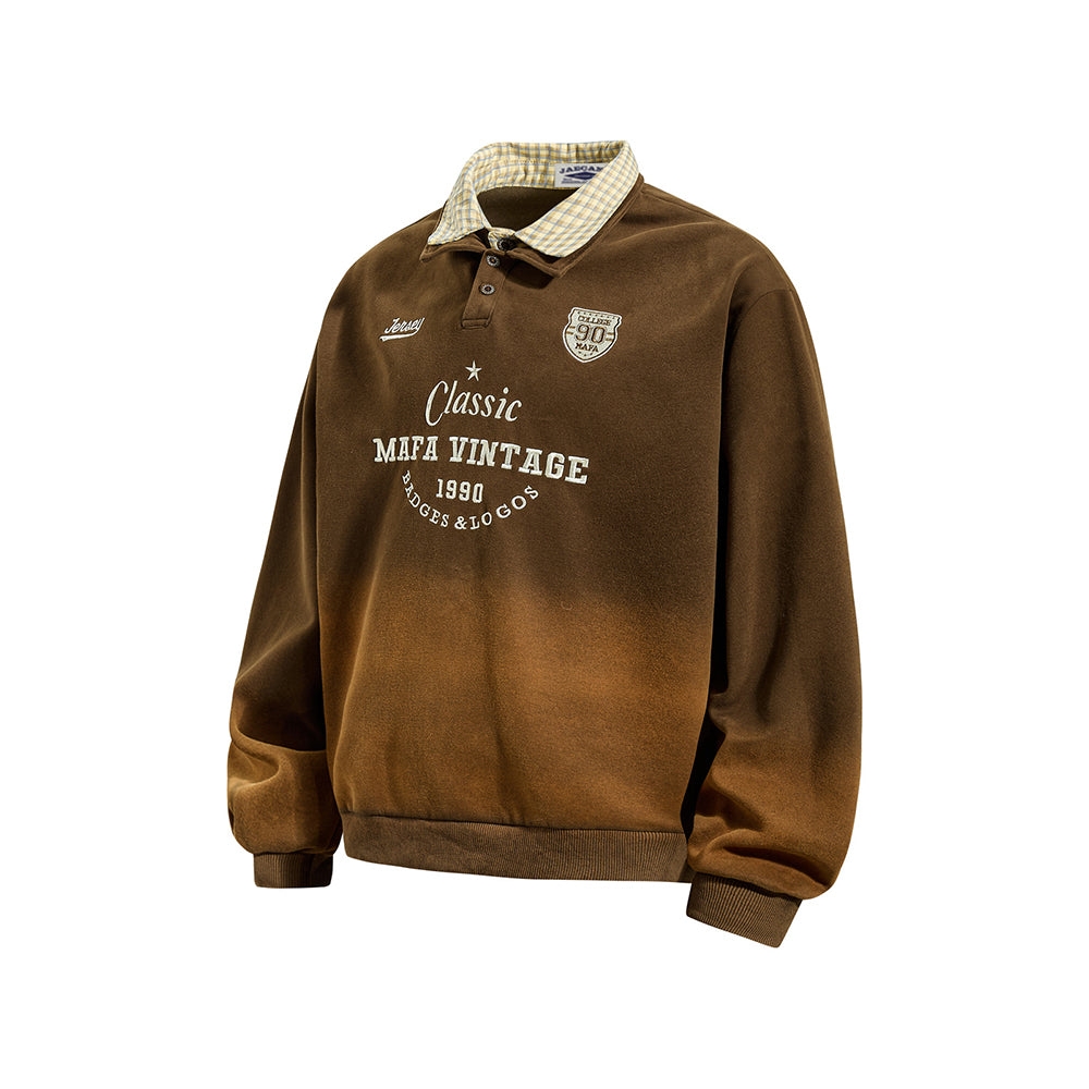 Retro collared faux two-piece sweatshirt